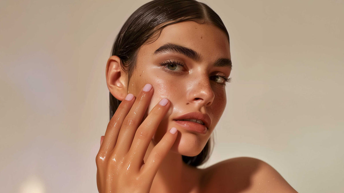 Woman applying skincare